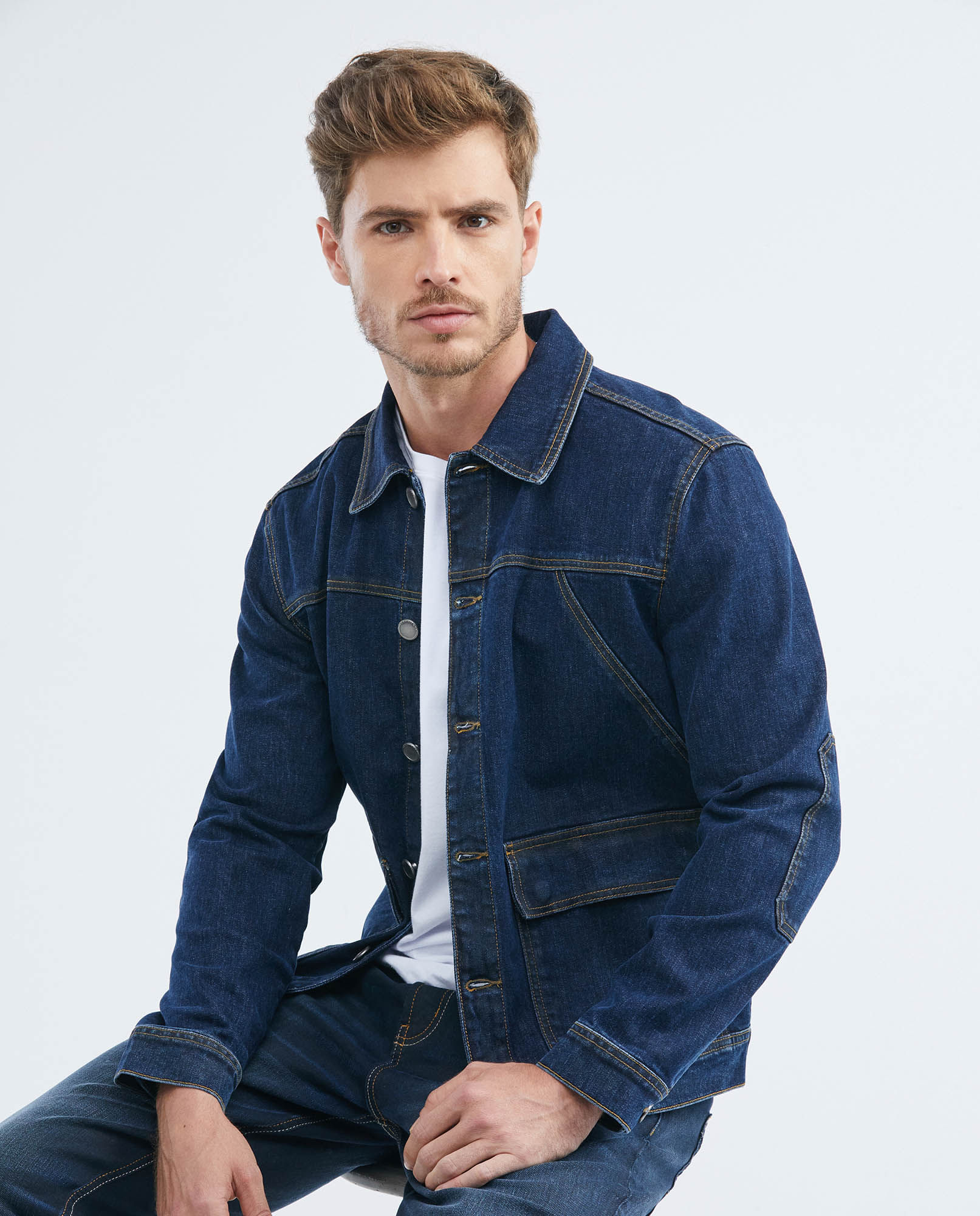 Chaqueta de Hombre en Denim Tipo Militar Straight Fit Azul Oscuro Tienda Online