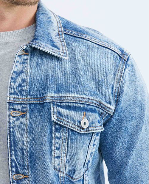 Chaqueta de Hombre en Denim, Tipo Trucker Straight Fit - Azul Claro