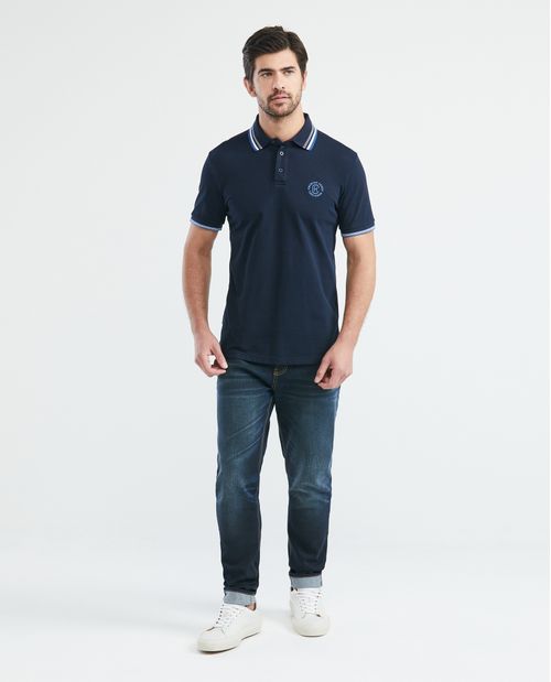 Camiseta de Hombre Tipo Polo, Slim Fit Manga Corta - Rayas en Tejidos