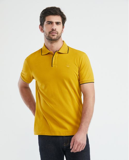 Camiseta de Hombre Tipo Polo, Slim Fit Manga Corta - Cuello con Línea en Contraste
