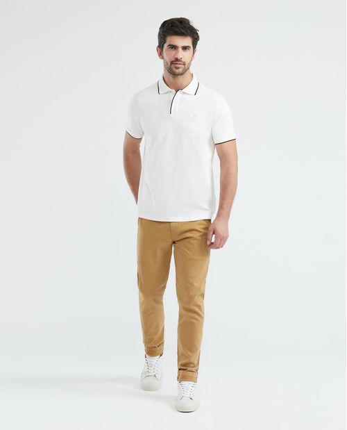Camiseta de Hombre Tipo Polo, Slim Fit Manga Corta - Cuello con Línea en Contraste