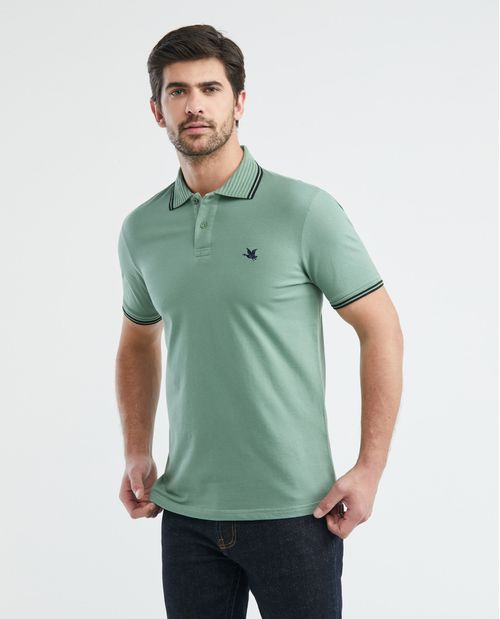 Camiseta de Hombre Tipo Polo, Slim Fit Manga Corta - Algodón + elastano
