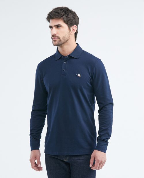 Camiseta de Hombre Tipo Polo, Slim Fit Manga Larga - Fondo Entero