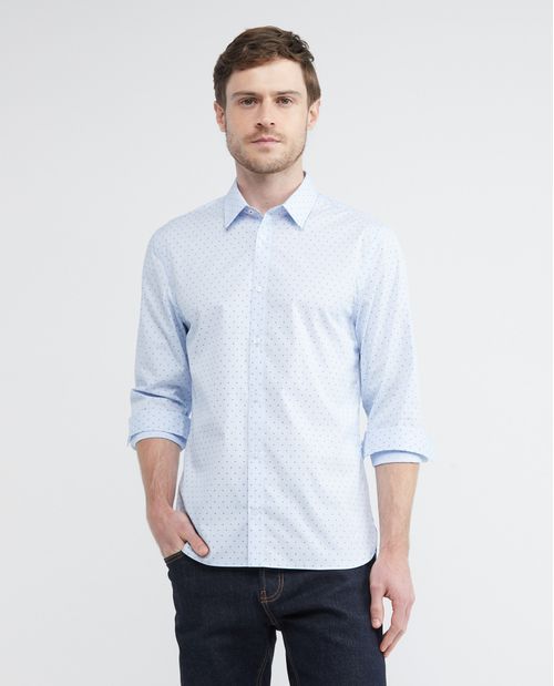 Camisa Premium de Hombre, Slim Fit Manga Larga - Mini Print Coolmax + Wrinkle Free