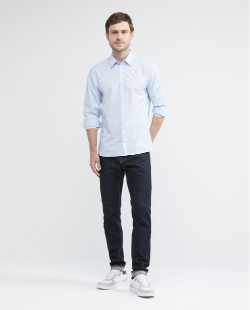 Camisa Premium de Hombre, Slim Fit Manga Larga - Mini Print Coolmax + Wrinkle Free