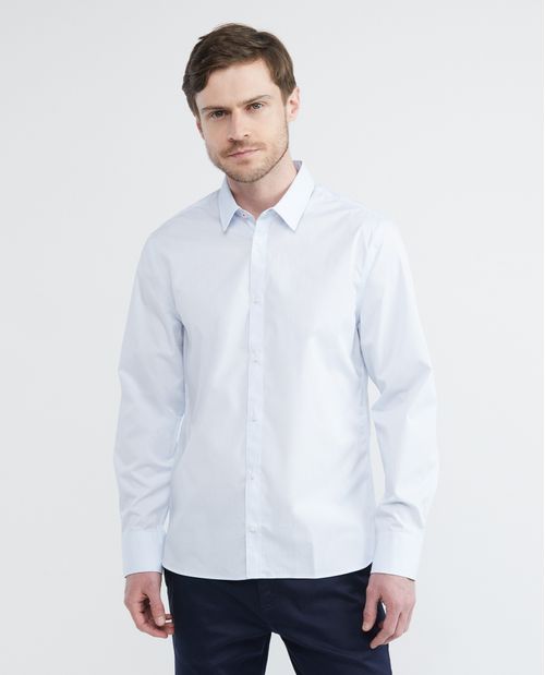 Camisa Premium de Hombre, Slim Fit Manga Larga - Mini Cuadros Efecto Dobby