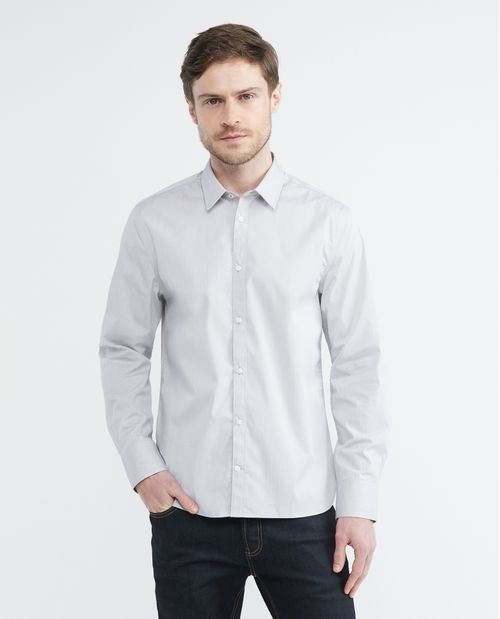 Camisa Premium de Hombre, Slim Fit Manga Larga - Mini Cuadros Efecto Dobby