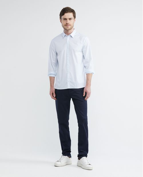 Camisa Premium de Hombre, Slim Fit Manga Larga - Mini Cuadros Efecto Dobby
