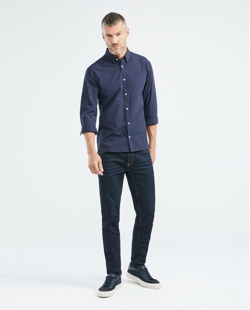 Camisa Premium de Hombre, Slim Fit Manga Larga - Mini Print Fibras Bambú