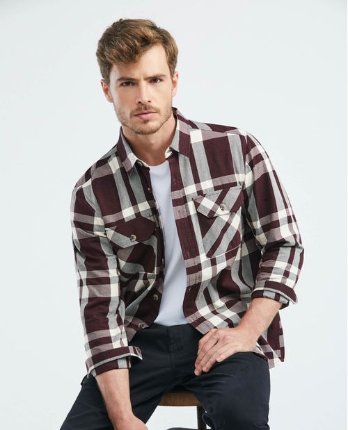 Camisa de Hombre, Classic Fit Manga Larga - Cuadros