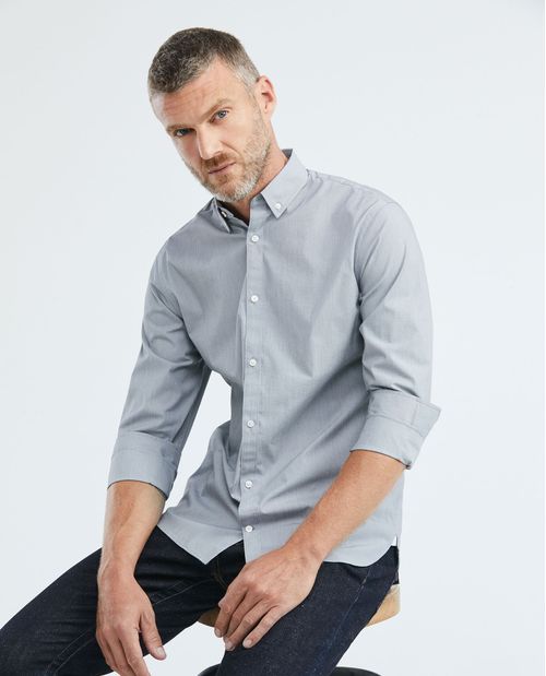 Camisa Premium de Hombre, Slim Fit Manga Larga - Textura Mini Cuadros Coolmax