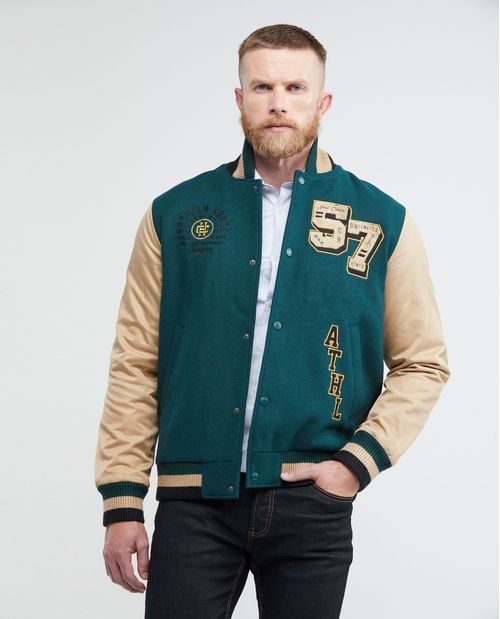 Chaqueta de Hombre, Silueta Bomber - Varsity + Parches