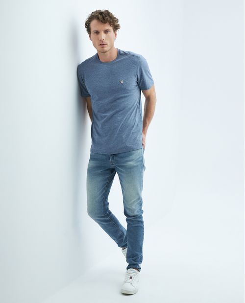 Camiseta de Hombre, Slim Fit Cuello Redondo - Fondo Entero Efecto Jaspe
