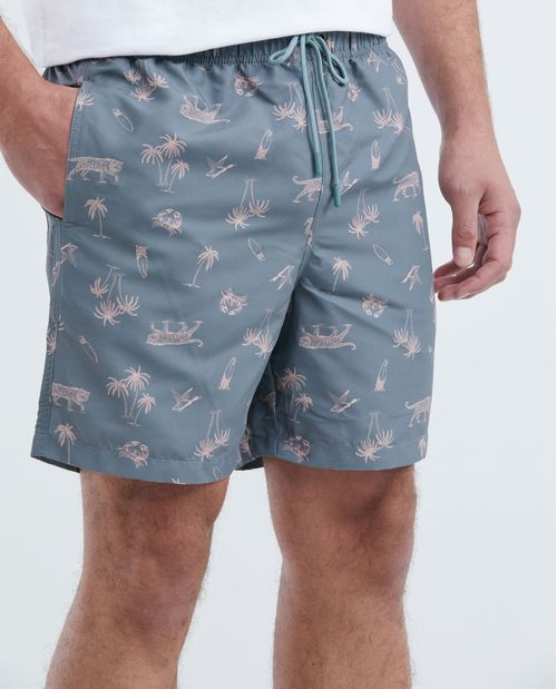 Pantaloneta de Baño Para Hombre, Regular Fit - Tigres y Palmeras