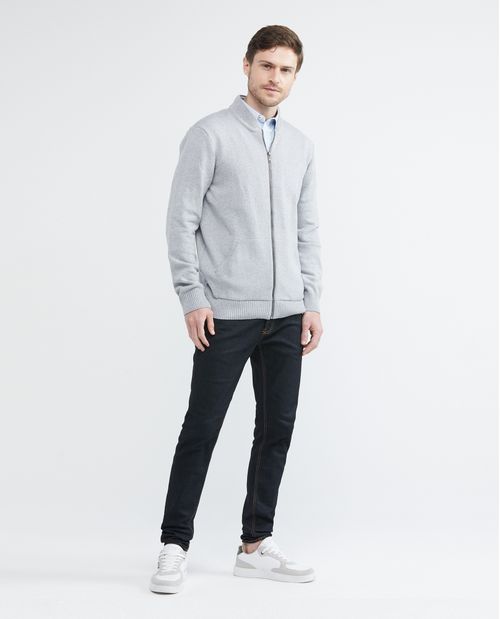 Chaqueta Tejida para Hombre, Cuello Motociclista - Bolsillo Canguro
