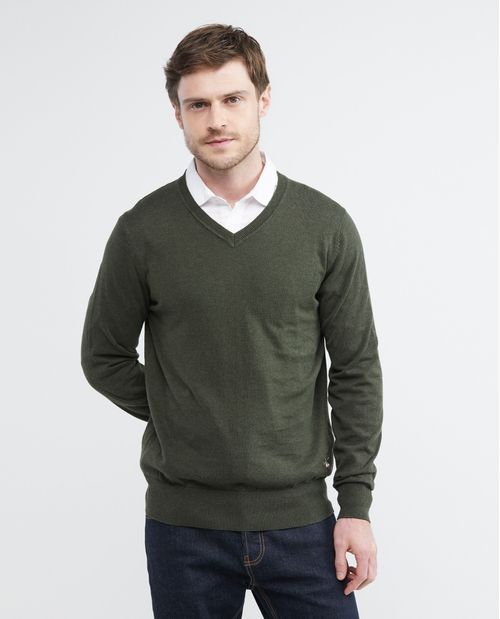 Suéter Tejido para Hombre, Cerrado Cuello en V - Fibras Heather