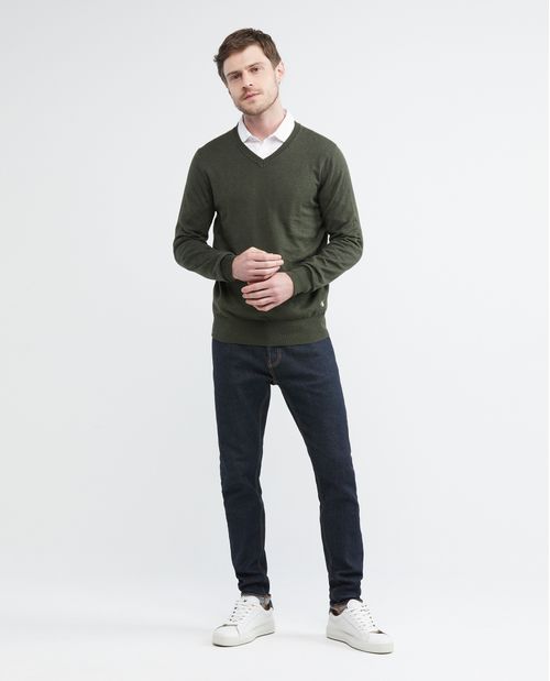 Suéter Tejido para Hombre, Cerrado Cuello en V - Fibras Heather
