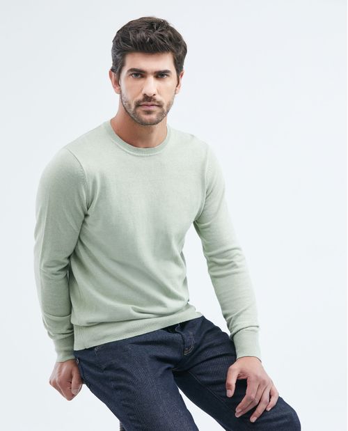 Suéter Tejido para Hombre, Cerrado Cuello Redondo - Fibras Heather 100% Algodón