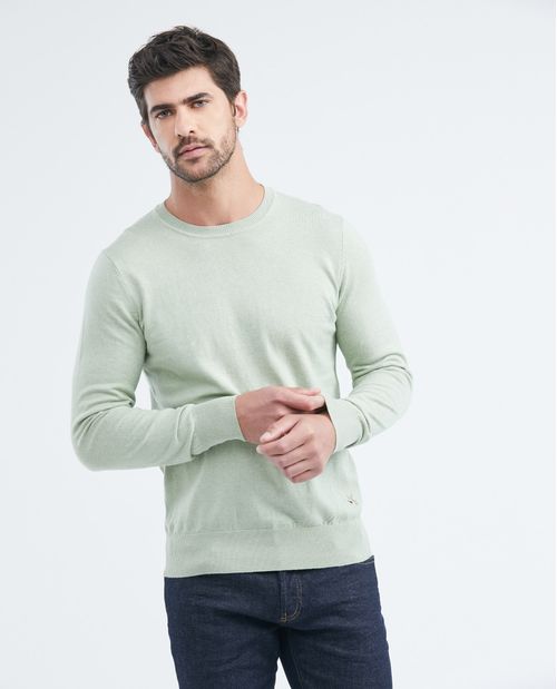 Suéter Tejido para Hombre, Cerrado Cuello Redondo - Fibras Heather 100% Algodón