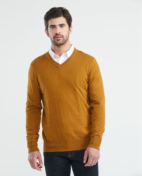 Suéter Tejido para Hombre, Cerrado Cuello en V - Fibras Heather 100% Algodón