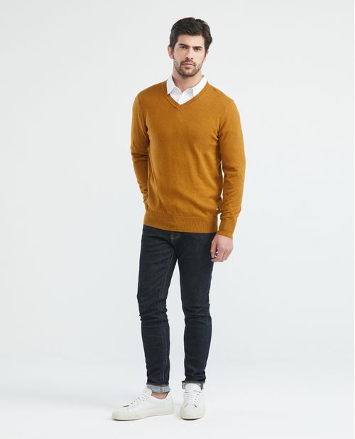 Suéter Tejido para Hombre, Cerrado Cuello en V - Fibras Heather 100% Algodón