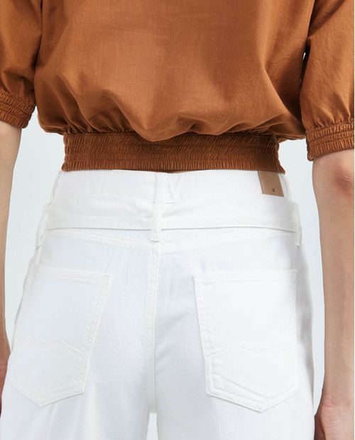 Camisa de Mujer, Silueta Recta Manga Corta con Elástico Cuello Camisero - Influencia Cargo