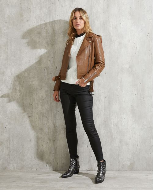 Chaqueta de Mujer en cuero, Silueta Biker