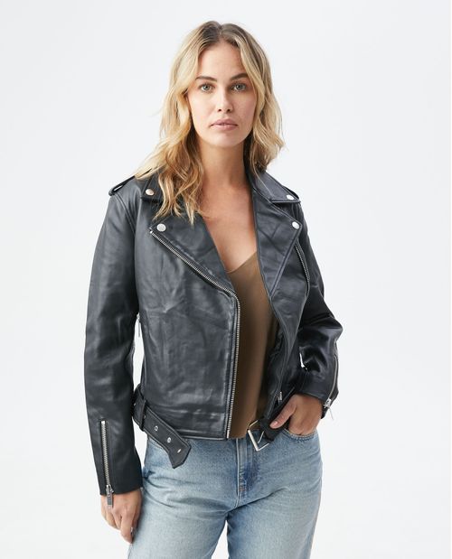 Chaqueta de Mujer en cuero, Silueta Biker