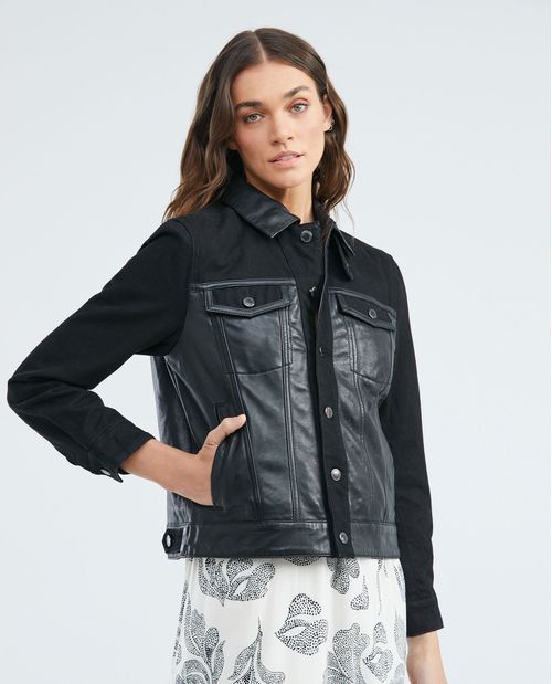 Chaqueta de Mujer de Cuero y Denim
