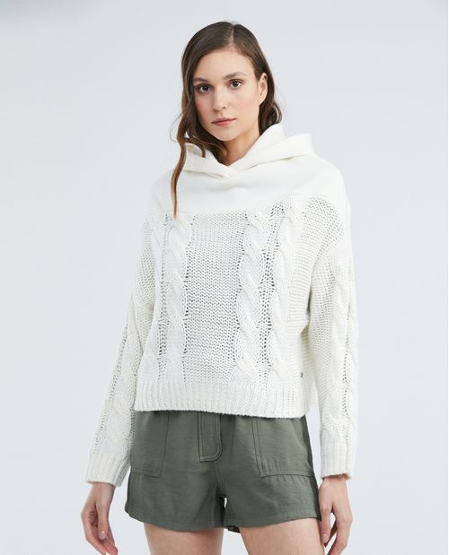 Buzo Tejido de Mujer, Tipo Hoodie Silueta Oversized - Galga Grueso