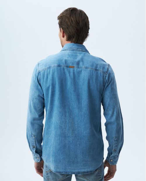 Camisa de Hombre en Denim, Slim Fit Manga Larga - Azul Claro