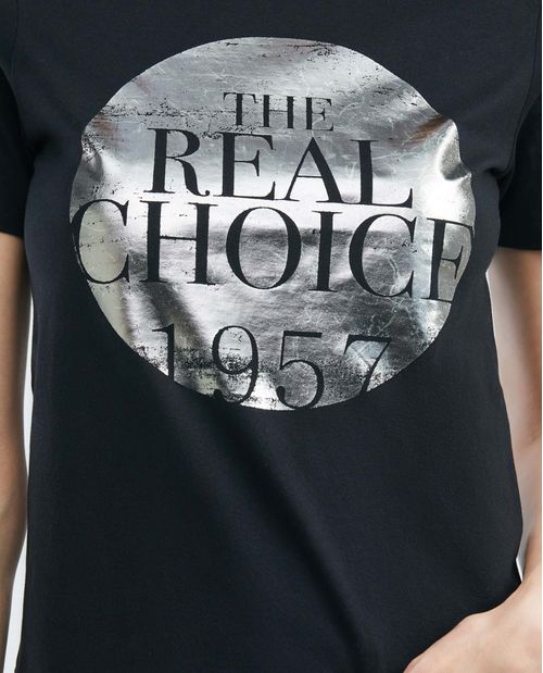 Camiseta Gráfica de Mujer, Manga Corta Cuello Redondo - Diseño Estampado Foil