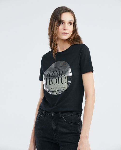 Camiseta Gráfica de Mujer, Manga Corta Cuello Redondo - Diseño Estampado Foil