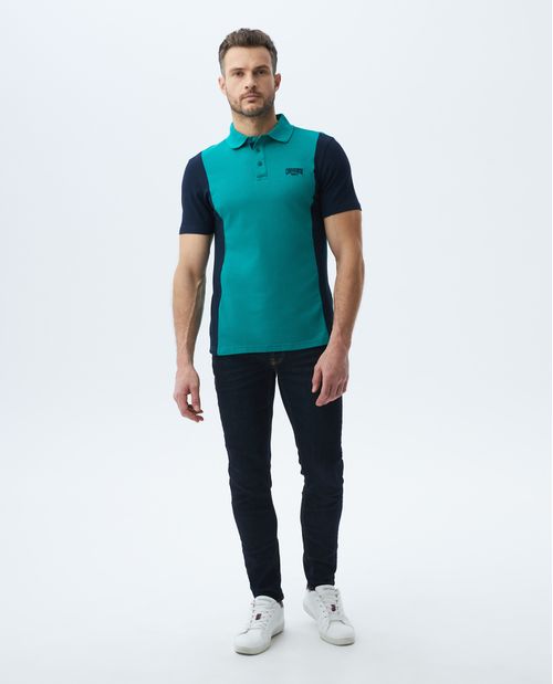 Camiseta de Hombre Tipo Polo, Slim Fit Manga Corta - Bloques de Color