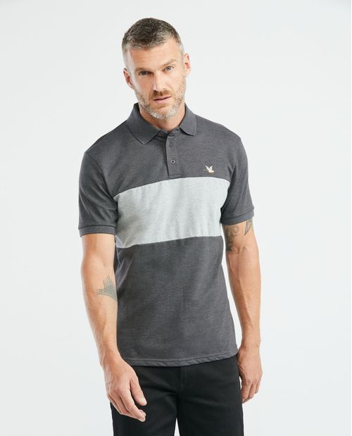 Camiseta de Hombre Tipo Polo, Slim Fit Manga Corta - Bloque Central en Contraste