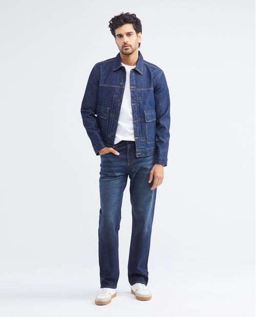 Jean de Hombre, Relaxed Fit, Revenge, Boot Cut - Azul Ultra Oscuro Efecto Empolvado