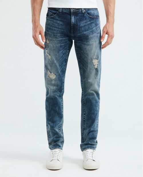 Jean de Hombre Slim Fit, Famous, Bota Slim - Azul Oscuro Vintage