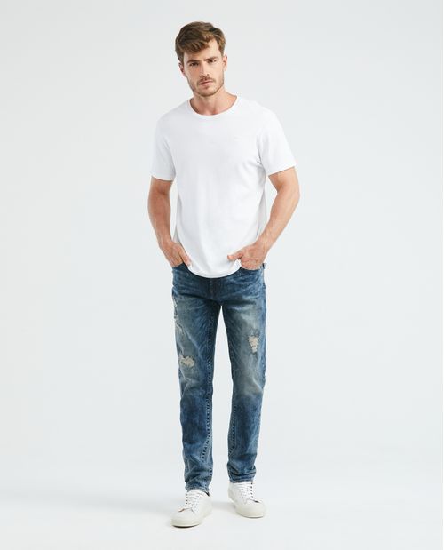 Jean de Hombre Slim Fit, Famous, Bota Slim - Azul Oscuro Vintage