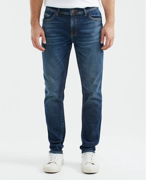 Jean de Hombre Slim Fit, Famous, Bota Slim - Azul Oscuro