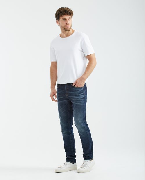 Jean de Hombre Slim Fit, Famous, Bota Slim - Azul Ultra Oscuro