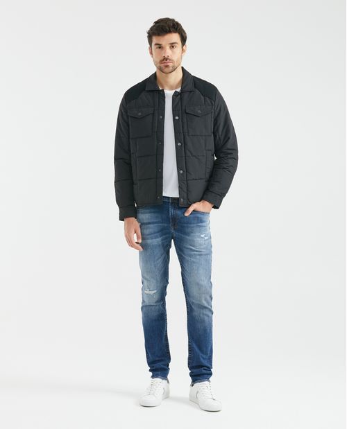 Jean de Hombre Slim Fit, Famous, Bota Slim - Azul Medio Vintage + Rotos