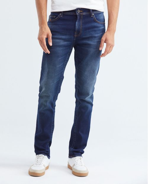 Jean de Hombre Slim Fit, Famous, Bota Slim - Azul Oscuro
