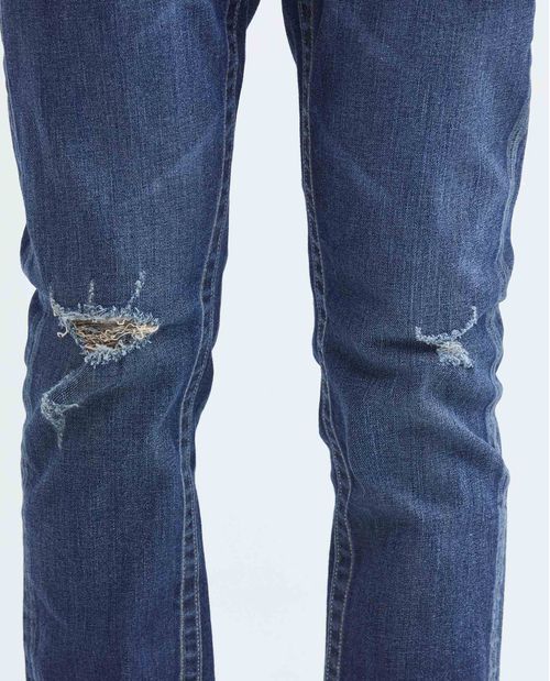 Jean de Hombre Slim Fit, Famous, Bota Slim - Azul Ultra Oscuro + Rotos