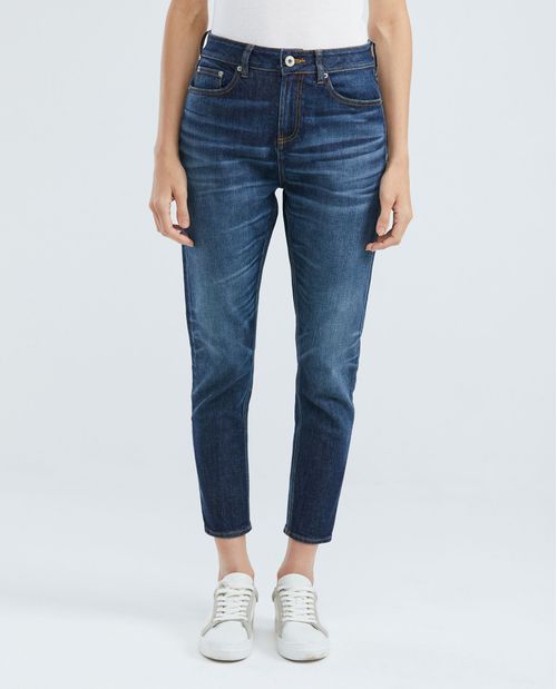Jean de Mujer Medium Rise, Boyfit, Bota Skinny - Azul Oscuro