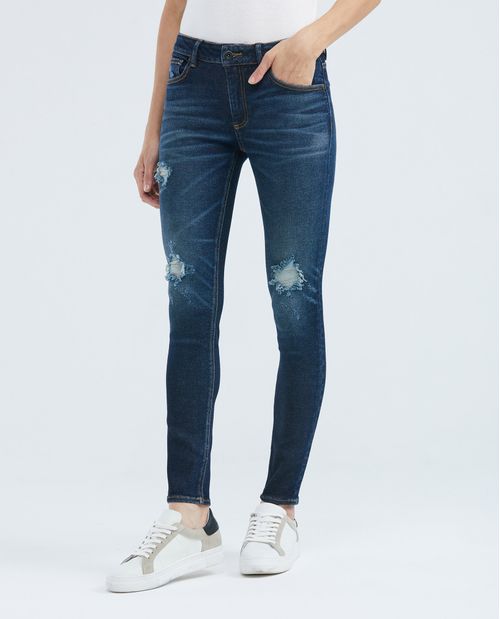 Jean de Mujer High Rise, Cosmo, Bota Skinny - Azul Ultra Oscuro + Rotos