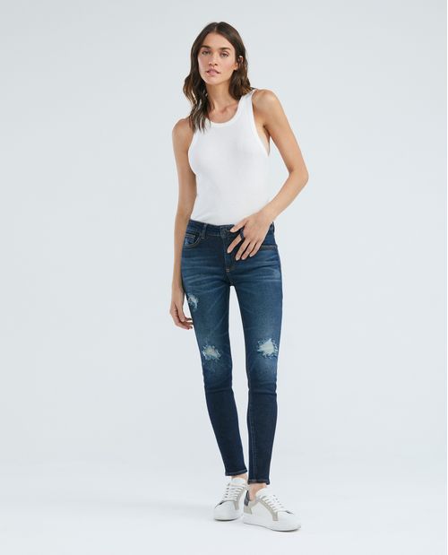 Jean de Mujer High Rise, Cosmo, Bota Skinny - Azul Ultra Oscuro + Rotos