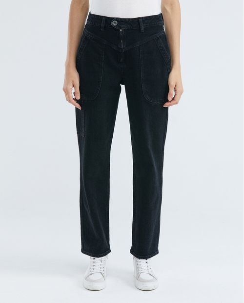 Jean de Mujer Straight Fit, Bota Relaxed - Negro