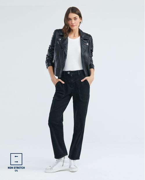 Jean de Mujer Straight Fit, Bota Relaxed - Negro