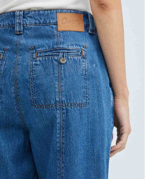 Jean de Mujer Ballon Leg, Bota Ajustable - Azul Medio