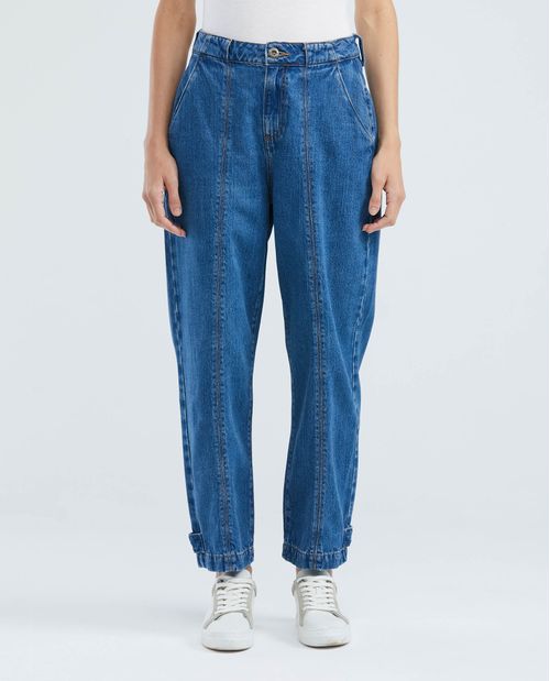 Jean de Mujer Ballon Leg, Bota Ajustable - Azul Medio